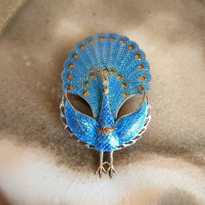 Vintage Siam Sterling Silver Gold Peacock Turquoise Cloisonne Brooch Pin